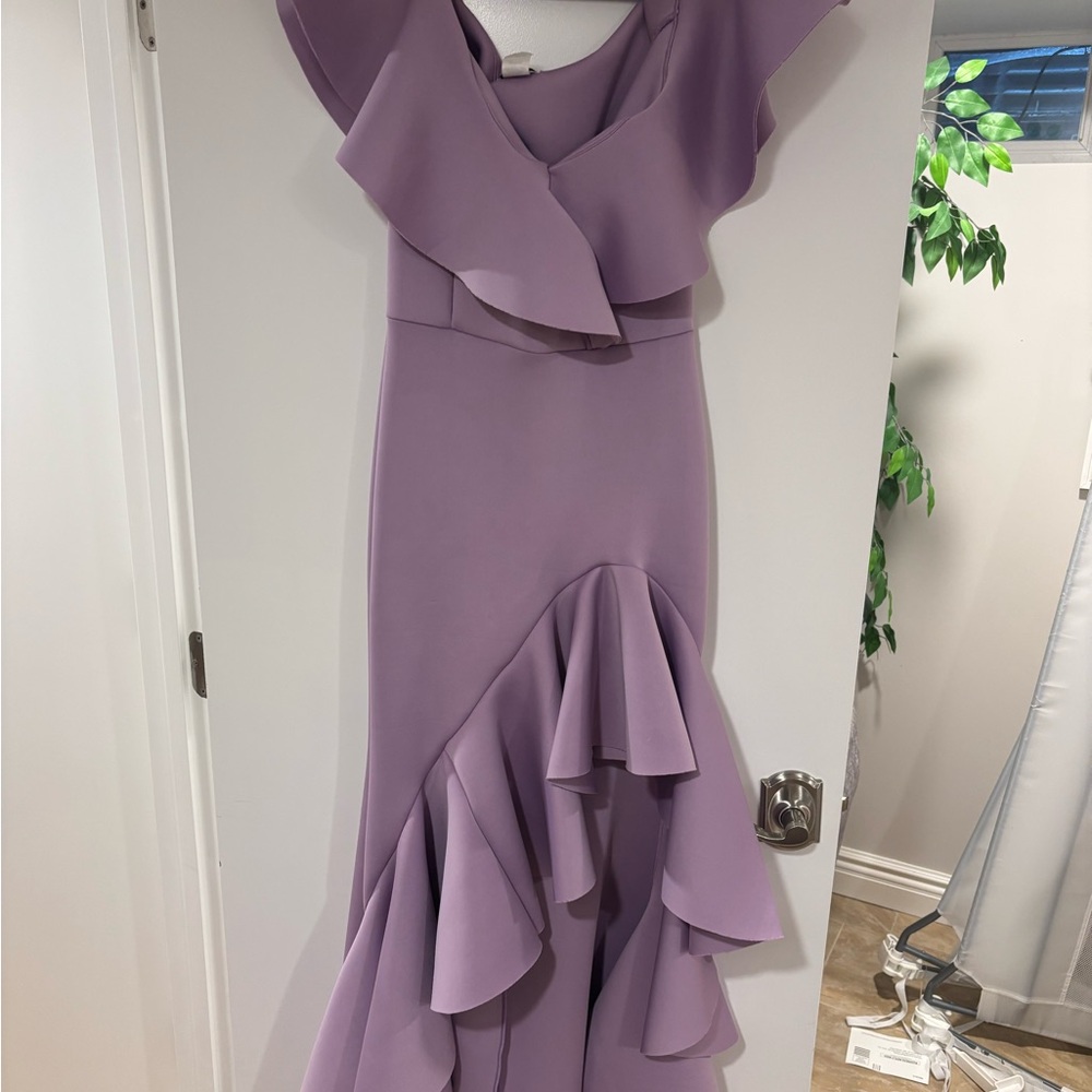 Elegant High-Low Lavender Ruffle Dress Gown